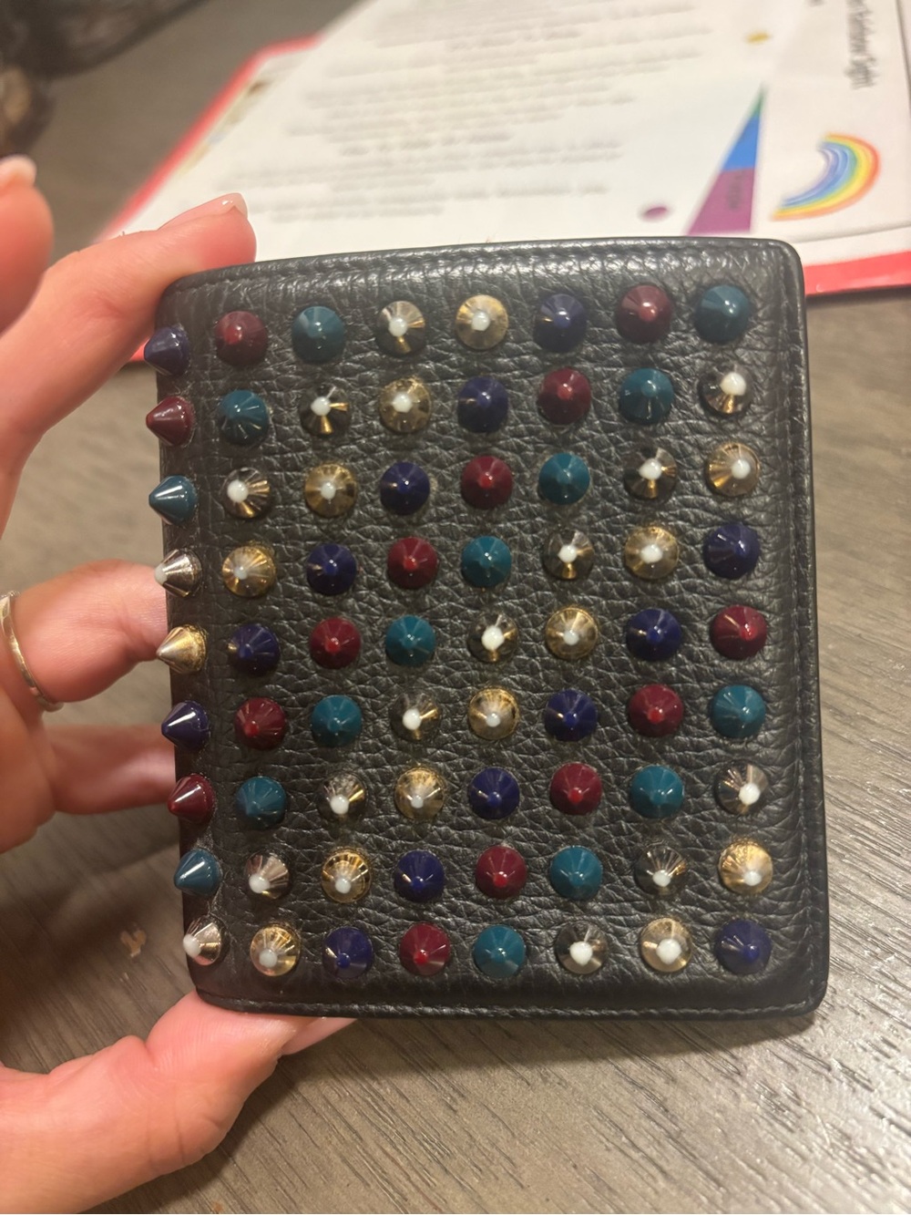 Christian Louboutin Studded Black Leather Wallet with Multicolor Studs